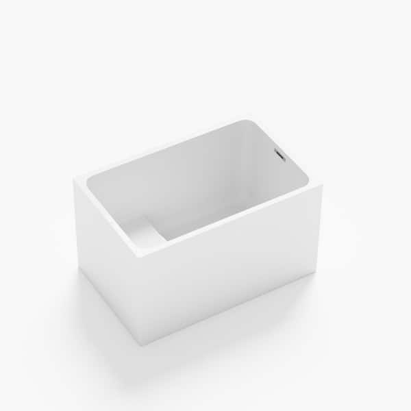 47.2 in. x 27.6 in. Acrylic Freestanding Soaking Bathtub with Built-in Seat and Left Drain in Gloss White