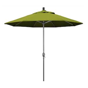 9 ft. Hammertone Grey Aluminum Market Patio Umbrella with Push Button Tilt Crank Lift in Kiwi Olefin