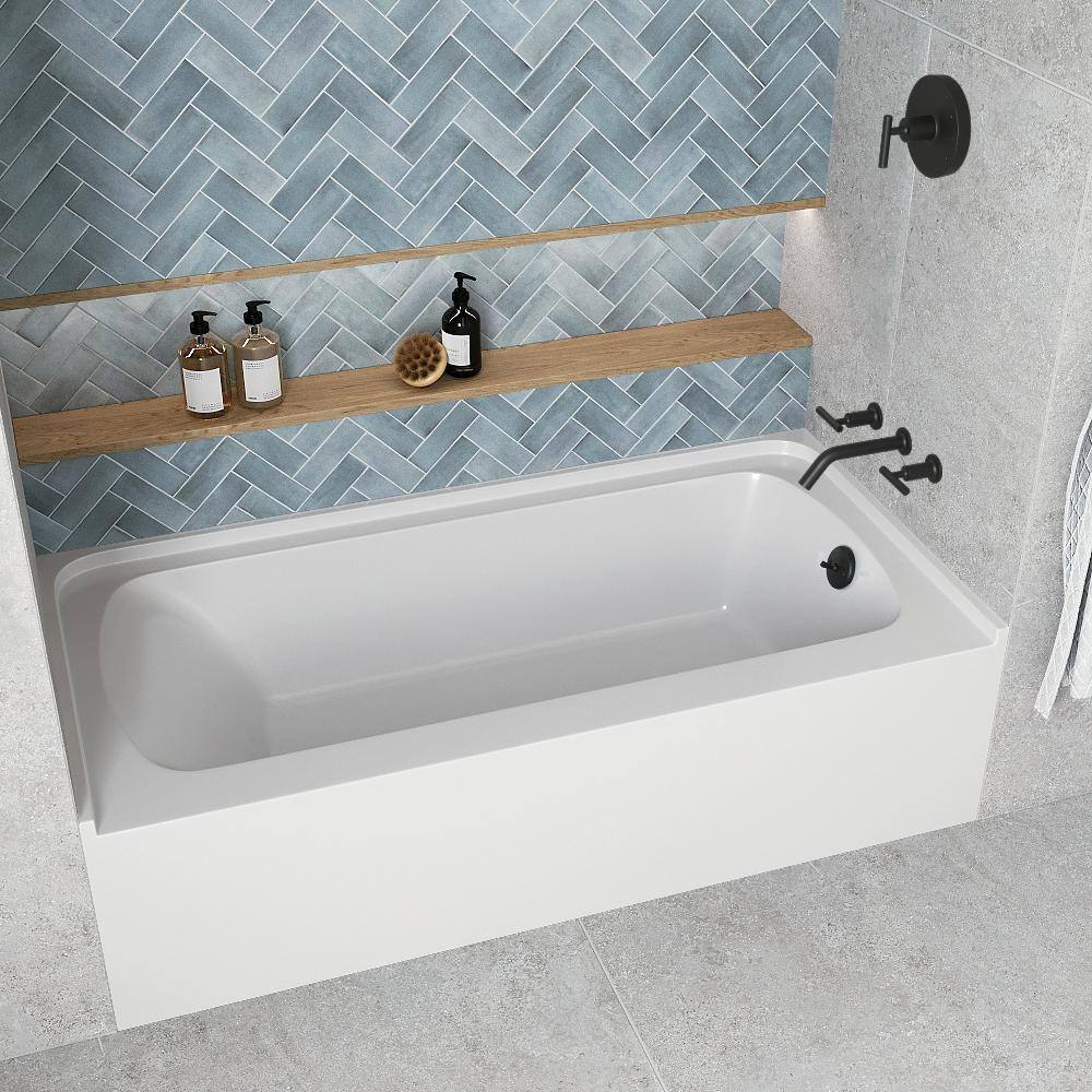 Glossy White Acrylic Alcove Bathtub with Matte Black Trim