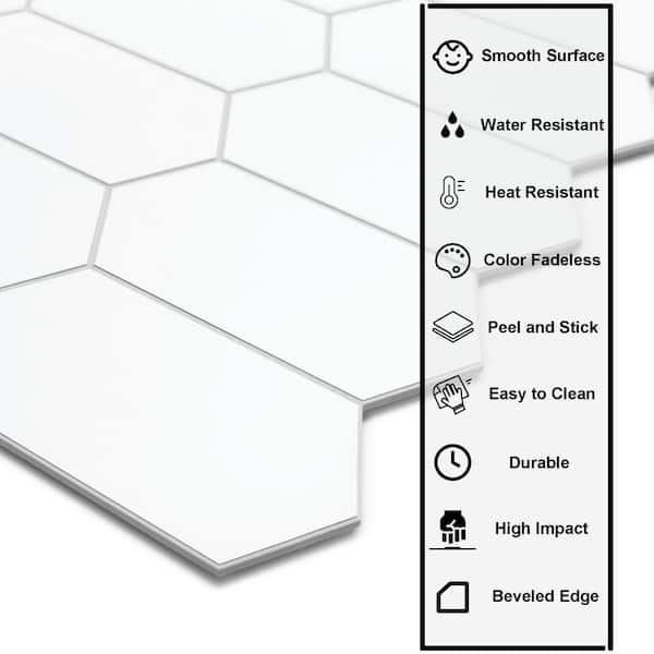 Small Long Hexagon 6 in. x 6 in. White Peel and Stick Backsplash Stone Composite Wall Tile (0.25 sq. ft.)
