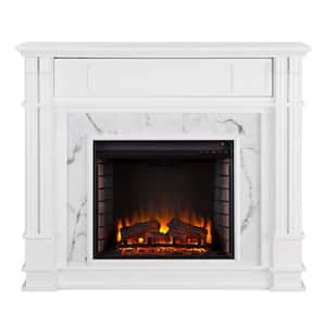 Rochester 48 in. W Faux Cararra Electric Media Fireplace in White