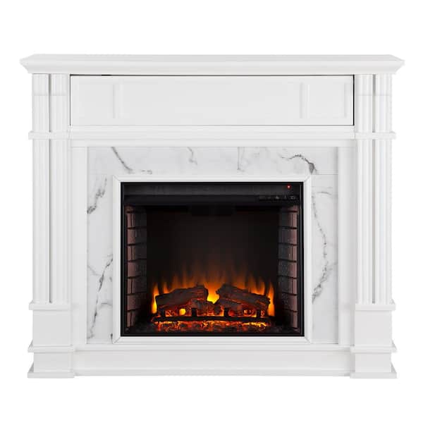 Southern Enterprises Rochester 48 in. W Faux Cararra Electric Media Fireplace in White