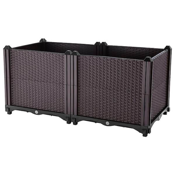 ITOPFOX 30 in. Brown Plastic Raised Garden Bed Plant Growth Box with Self-Watering System for Garden Patio Balcony