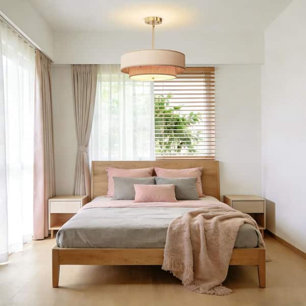 Emeritpro 17.7 in 3 Light Farmhouse Natural Copper Drum Chandelier