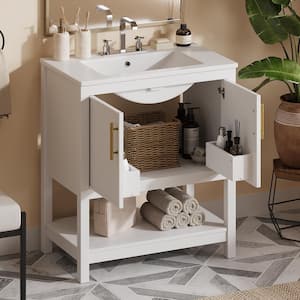 30 in. W Freestanding Bath Vanity in White with White Ceramic Top