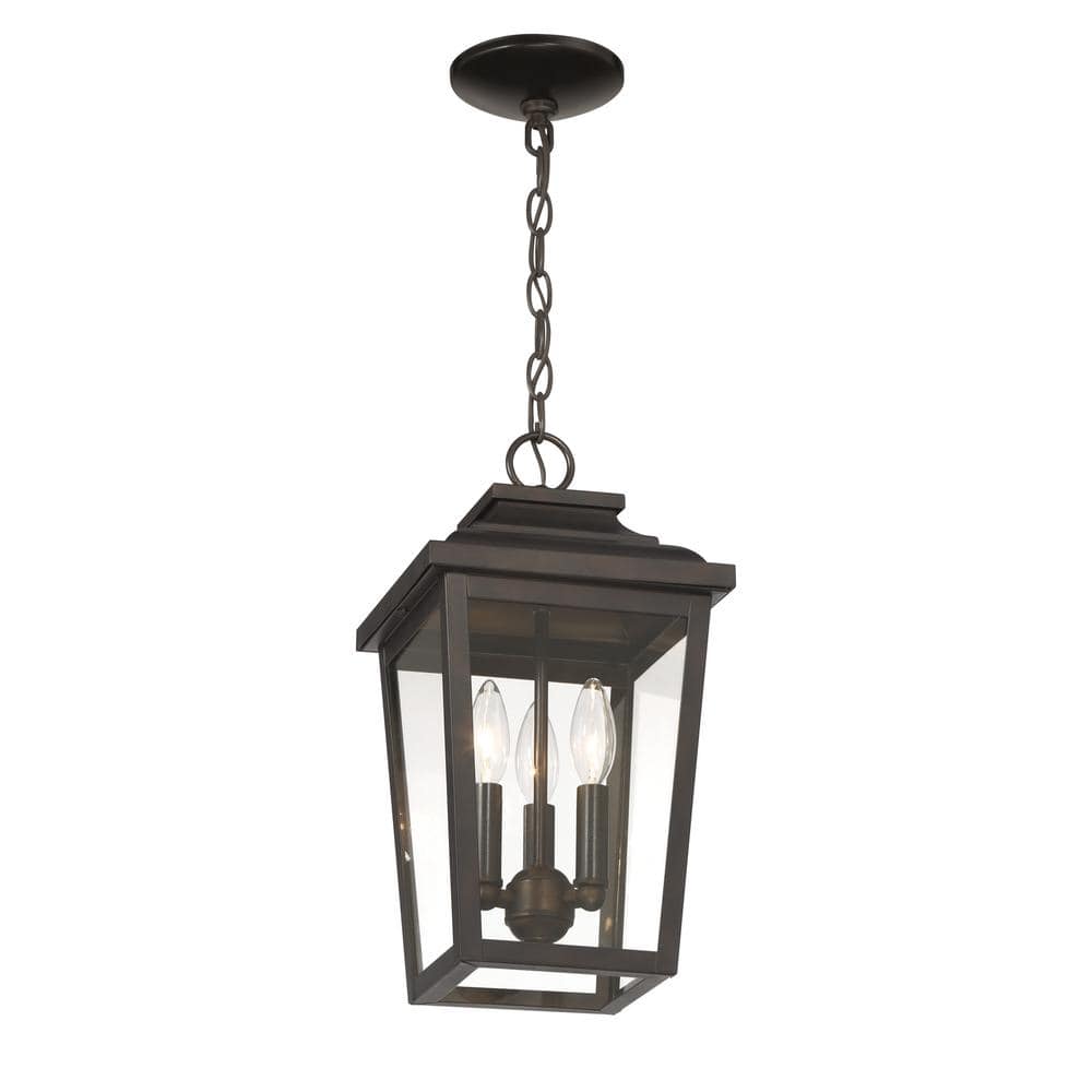 Chelesa Bronze 3-Light Outdoor Pendant with Clear Glass Shade