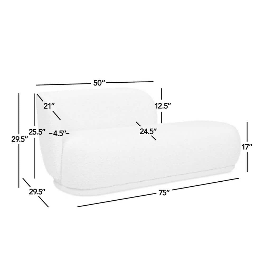 Aire 75" Ivory White Boucle Chaise Lounge with Pine Wood Frame