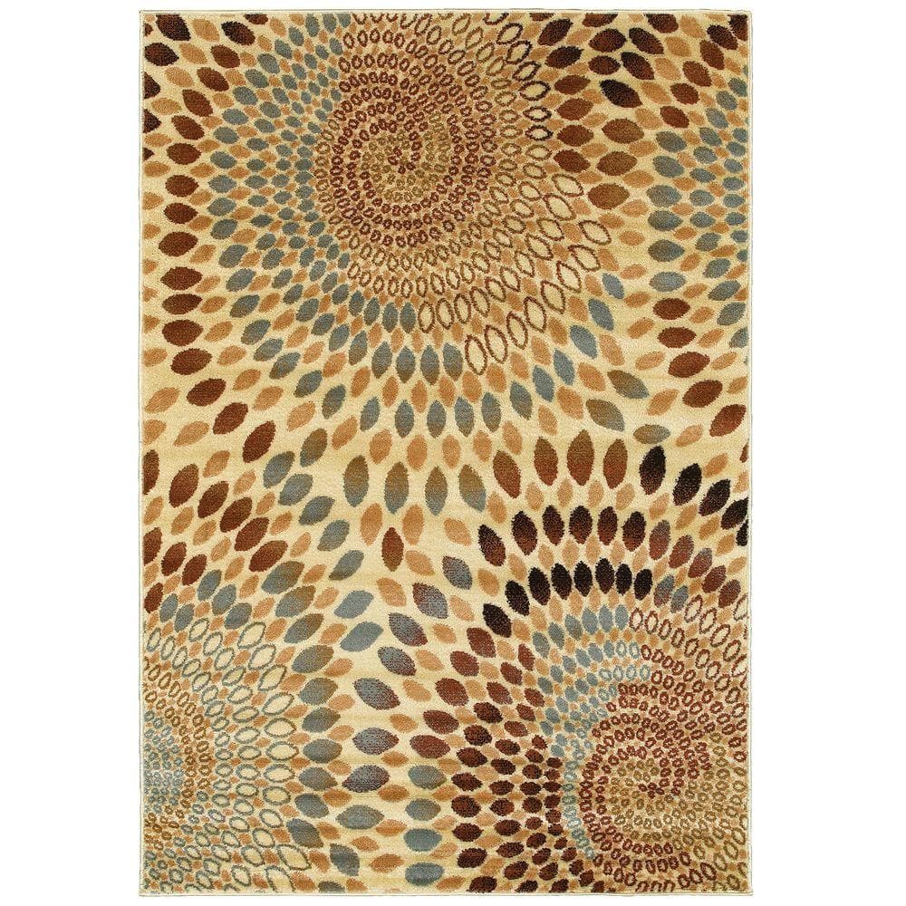 Sienna Contemporary Cream 7 ft. 9 in. x 9 ft. 5 in. Geometric Whirl Plush I