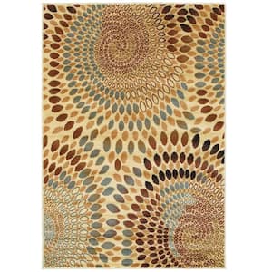 Sienna Contemporary Cream 7 ft. 9 in. x 9 ft. 5 in. Geometric Whirl Plush Indoor Area Rug