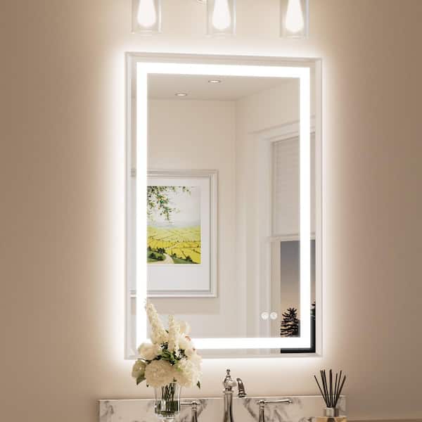 24 in. W x 36 in. H Framed LED Lighted Bathroom Vanity Mirror with Light in Brushed Nickel with Backlit and Anti-Fog