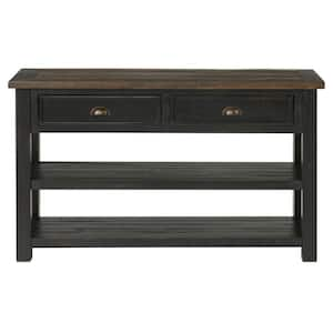 50 in. Black and Brown Rectangle Wooden Console Table with 2-Drawers and 2-Shelves