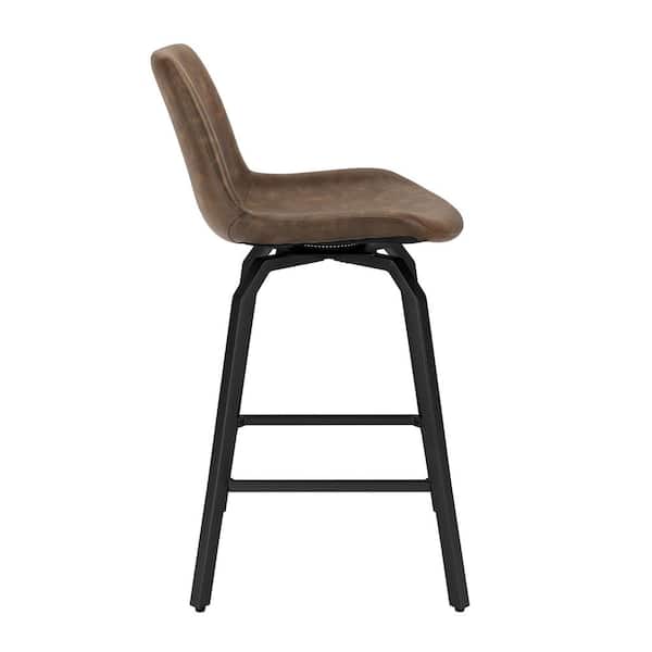 Dennis 37 in. Faux Leather Bar Stools Metal Frame With Upholstered Swivel Counter Height Bar Stools in Brown (Set of 6)