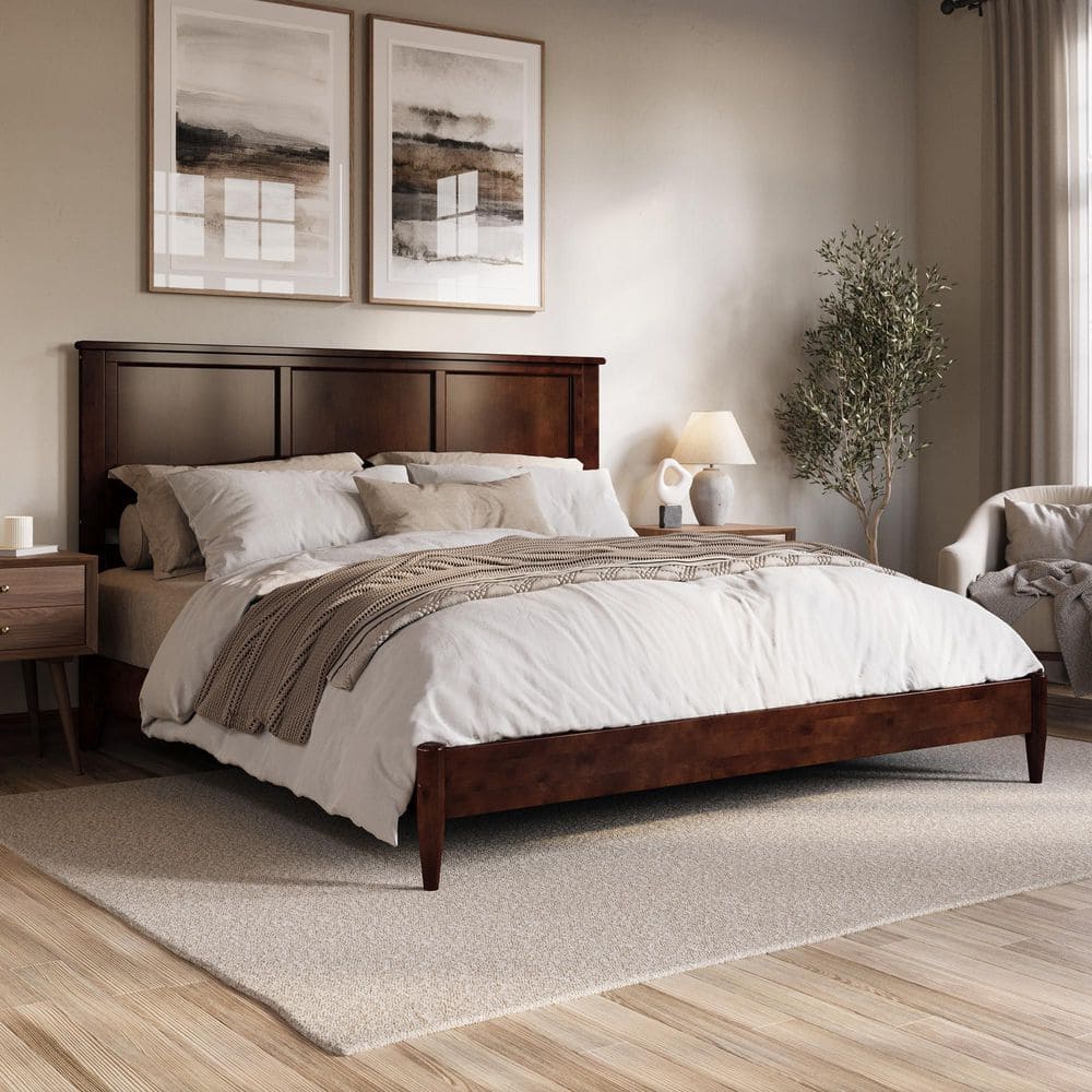 Charlotte Walnut King Solid Wood Low Profile Platform Bed