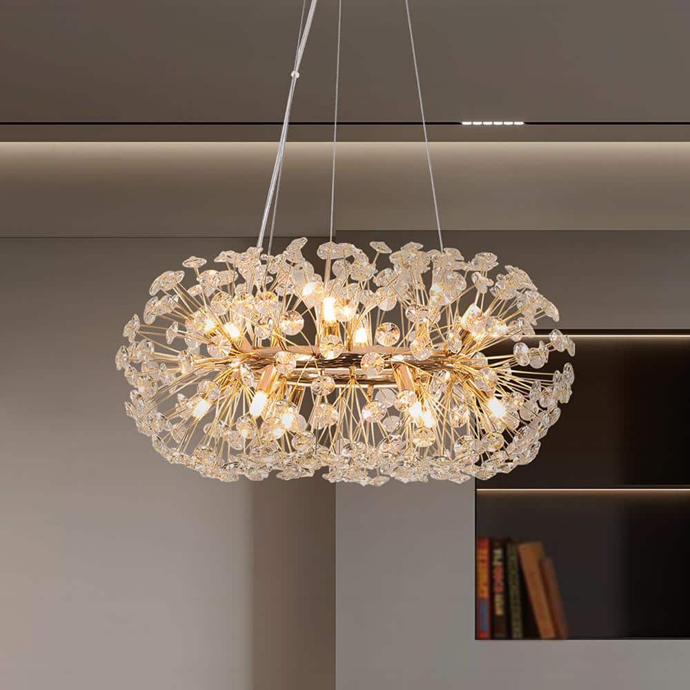 GoYeel 12 Lights Modern/Contemporary Gold Crystal Chandelier for Hall and Parlor, Base, Gold Dining Room Round Ring Chandelier -  ZP038GD12