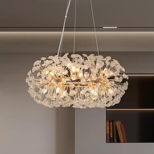 12 Lights Modern/Contemporary Gold Crystal Chandelier for Hall and Parlor, Base, Gold Dining Room Round Ring Chandelier