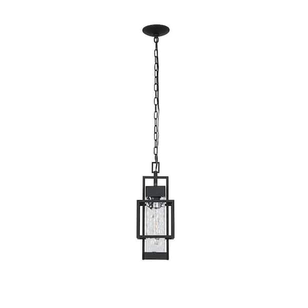 1-Light Sand Grain Black Outdoor Induction Wall Lamp Hanging Chain Frame Pendant Chandelier, Bulb Not Included