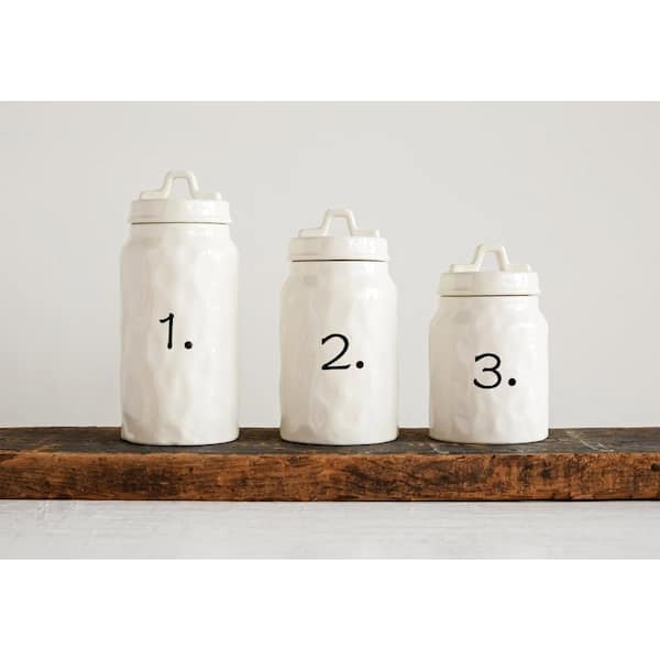 3R Studios White Ceramic Canisters with Numbers (Set of 3 Sizes)