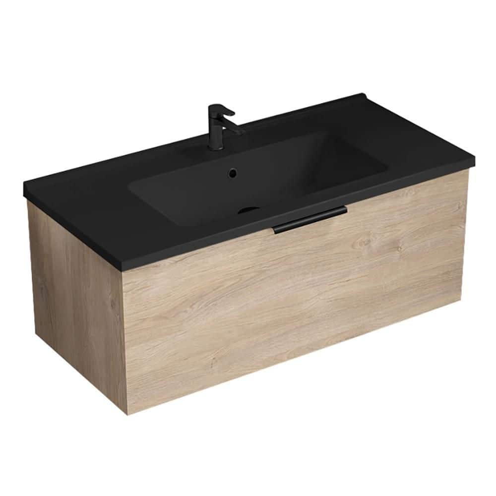 Bodrum 39.37 in. Modern Freestanding Bath Vanity in Brown Oak with Matte Black Ceramic Top price history on PriceWatchPro