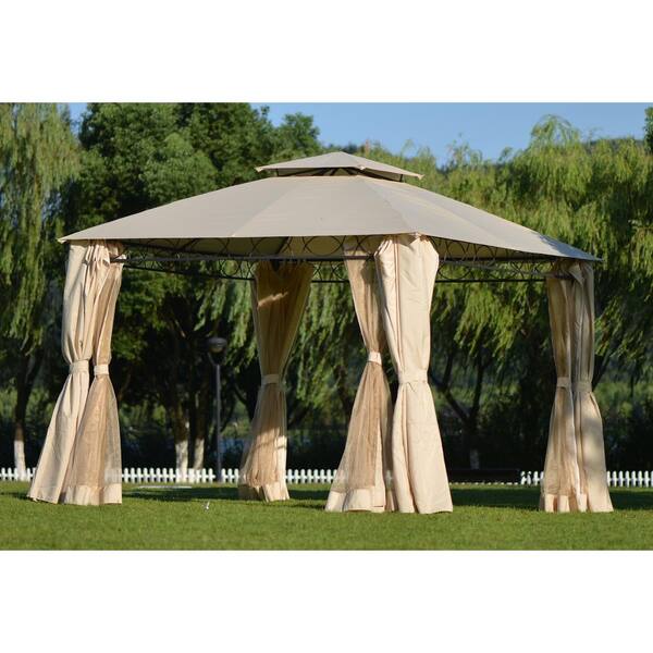 Polibi 11 ft. x 11 ft. Beige Square Double Tiered Grill Canopy