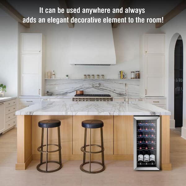 Single Zone 18-Bottle Free Standing Compressor Wine Cooler with Glass Door