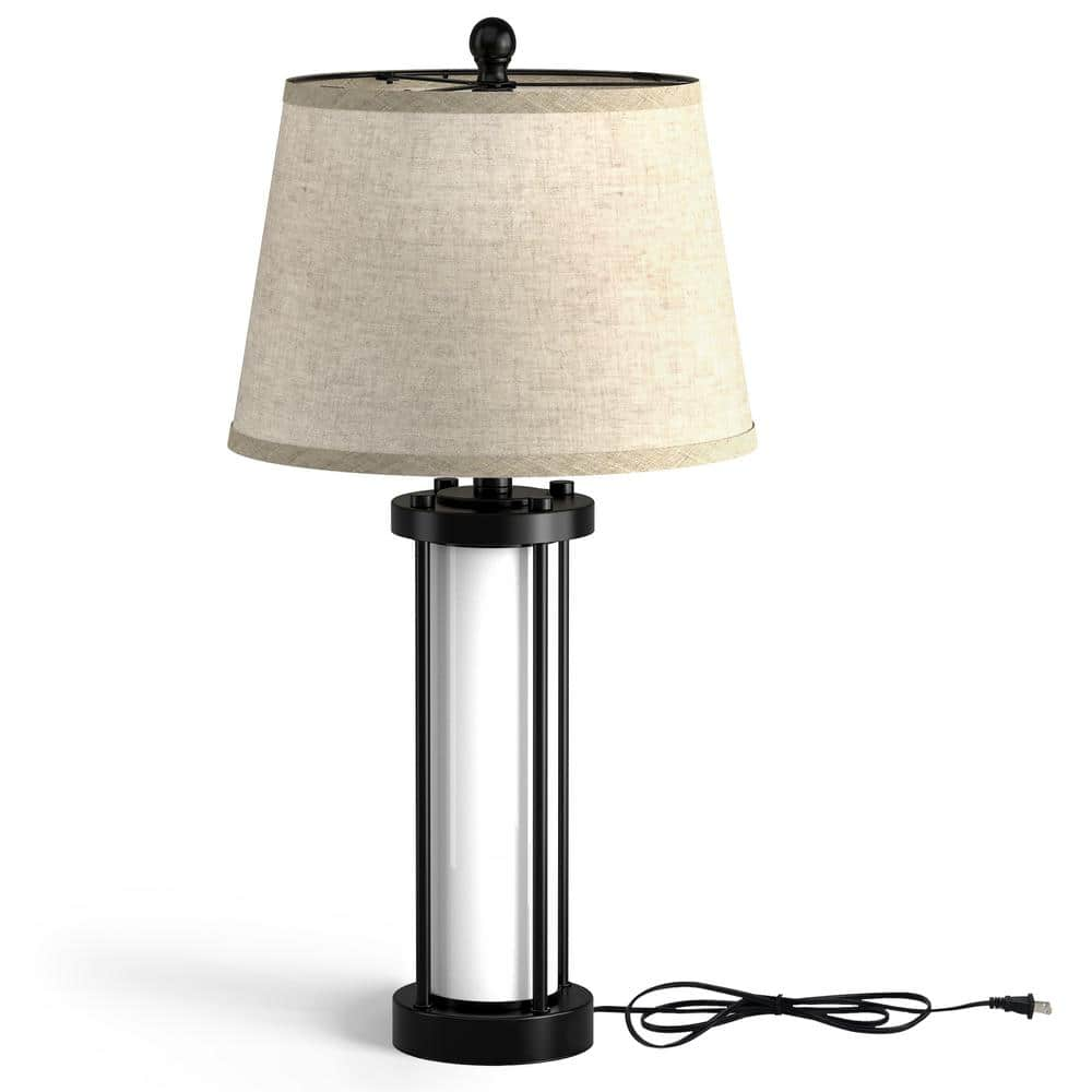 30 Metal Rimini Desk Lamp with Linen Drum Shade Black/Antique Brass - Cal  Lighting