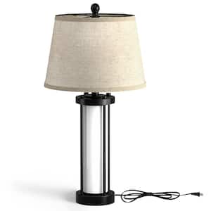 26.3 in. Black Modern Metal Integrated LED Fabric Lampshade Tasking and Reading Table lamp with Dual USB Charging Ports