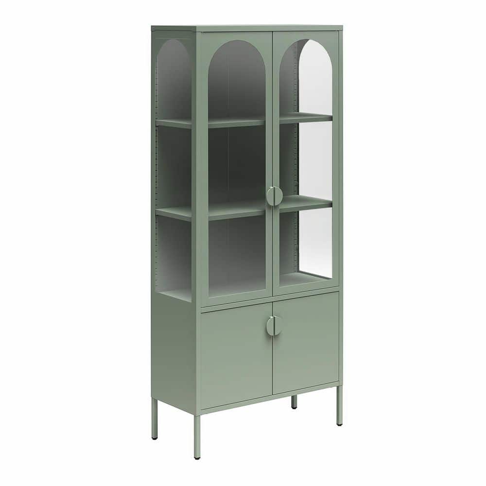 Chloe Tall Metal Display Cabinet with 2 Arched Glass Doors, Pale Green