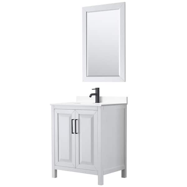 Wyndham Collection Daria 30 in. W x 22 in. D x 35.75 in. H Single Bath Vanity in White with White Cultured Marble Top and 24 in. Mirror