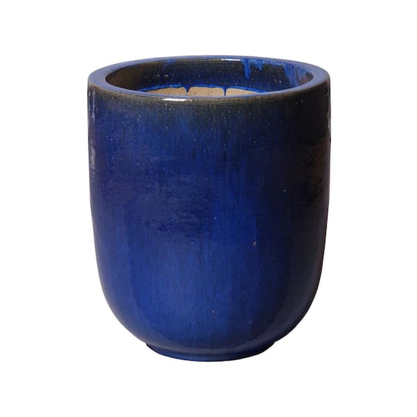 Emissary 23 in. Round Blue Ceramic Planter