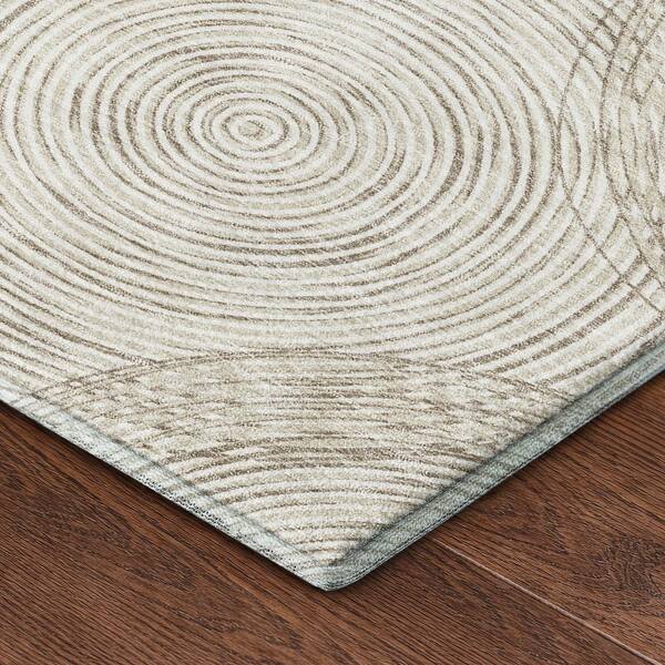 Mayfield Premium Machine Washable Abstract AMF2534 Ivory 8 ft. x 8 ft. Round Rug