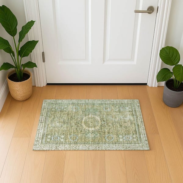 Mayfield Premium Machine Washable Abstract AMF1740 Sage 2 ft. x 3 ft. Area Rug