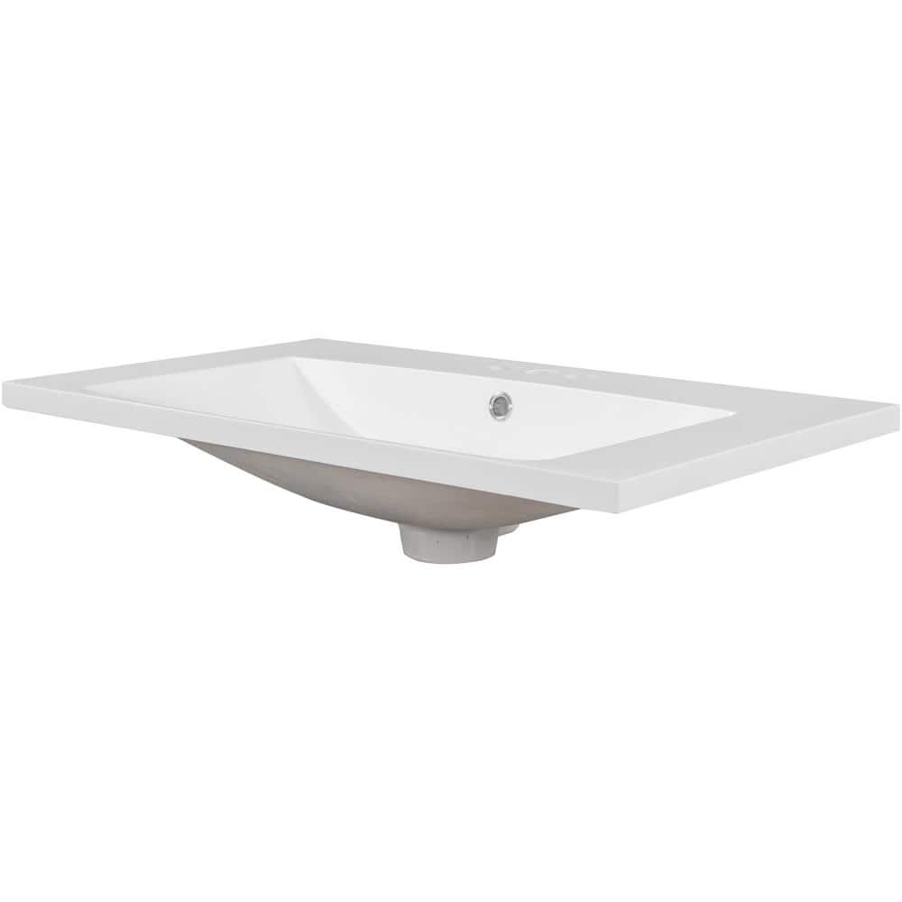 30" White Ceramic Bathroom Vanity Top with Single Sink