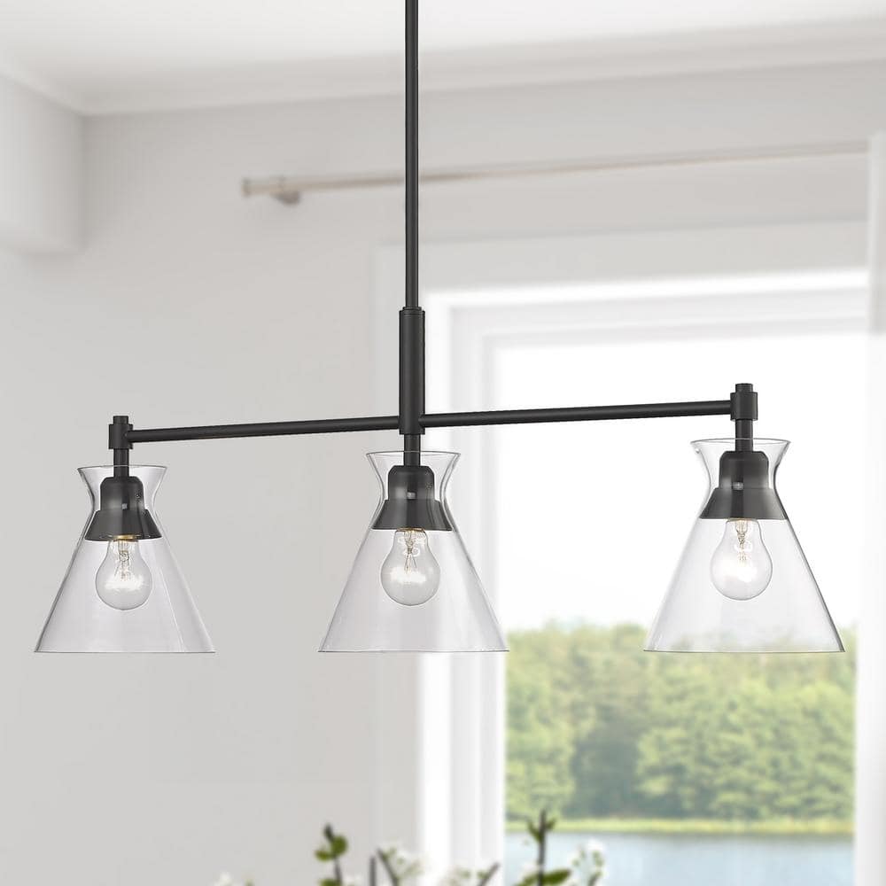 Malta Matte Black Linear Pendant with Clear Glass Shades