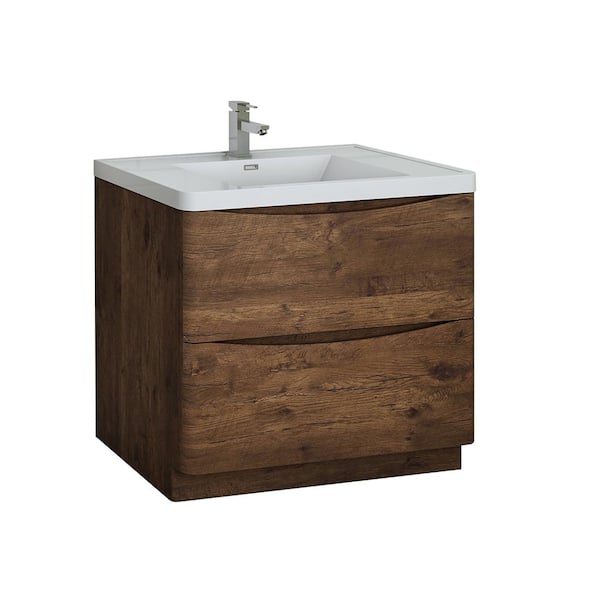 Fresca Tuscany 36 in. Modern Bath Vanity in Rosewood with Vanity Top in White with White Basin