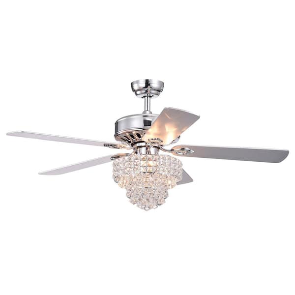 Staykiwi 52 in. Smart Indoor Chrome Crystal Ceiling Fan with Integrated LED with Remote Control(Bulb Not Included)