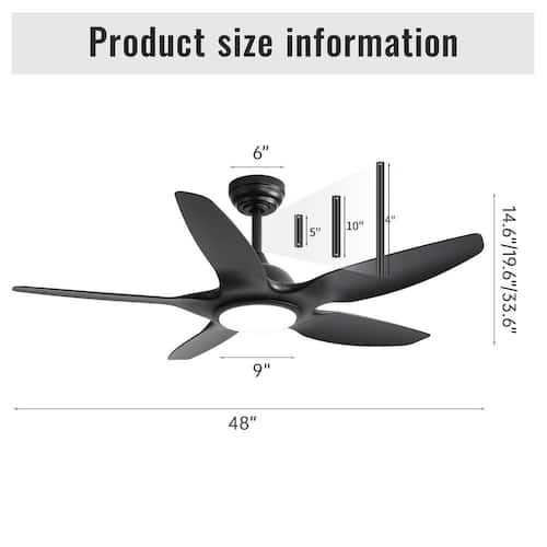 48 in. Integrated LED Indoor Black Ceiling Fan Lighting with 5 ABS Blades Ceiling Fans With Lights