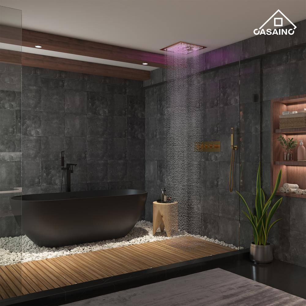 Brushed Gold 16" LED Rain Shower Set with Handheld