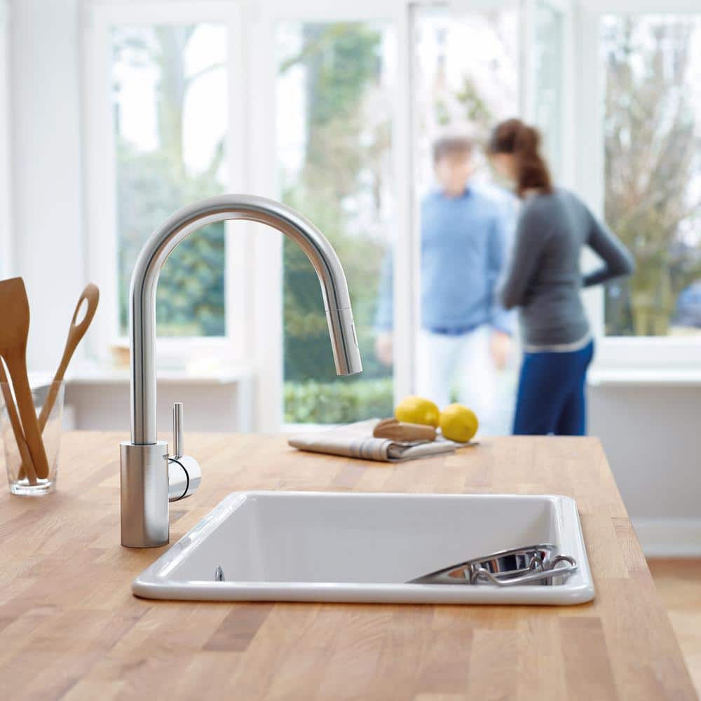 Modern 15" Stainless Steel Pull-Down Kitchen Faucet with Dual Spray