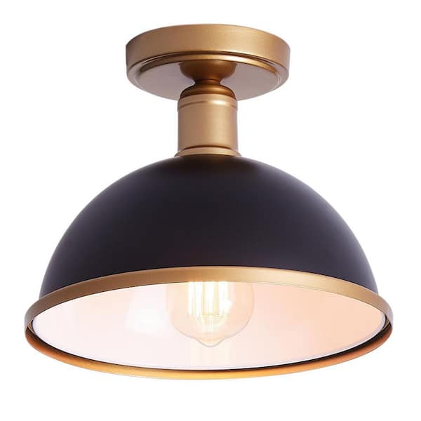 aiwen 10.4 in. 1-Light Black Farmhouse Semi-Flush Mount Industrial Close to Ceiling Lighting