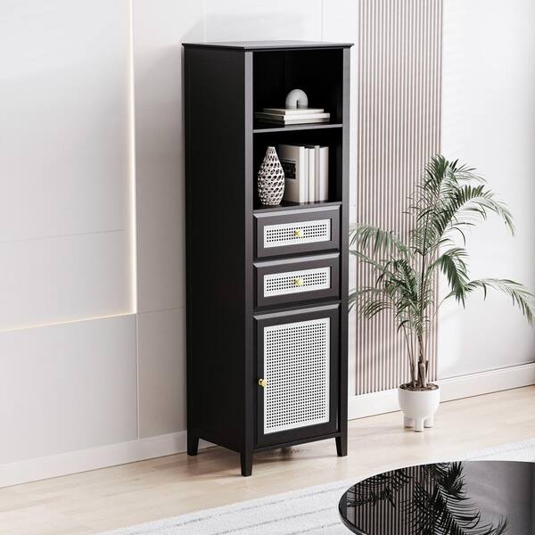 23.62 in. W x 9.05 in. D x 61.81 in. H Black Linen Cabinet