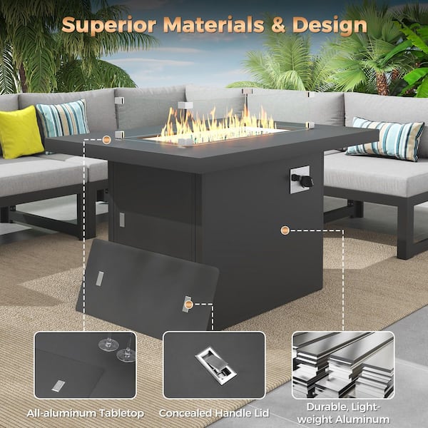 43 in. Rectangular Aluminum Outdoor Gas Fire Pit Table, 60,000 BTU