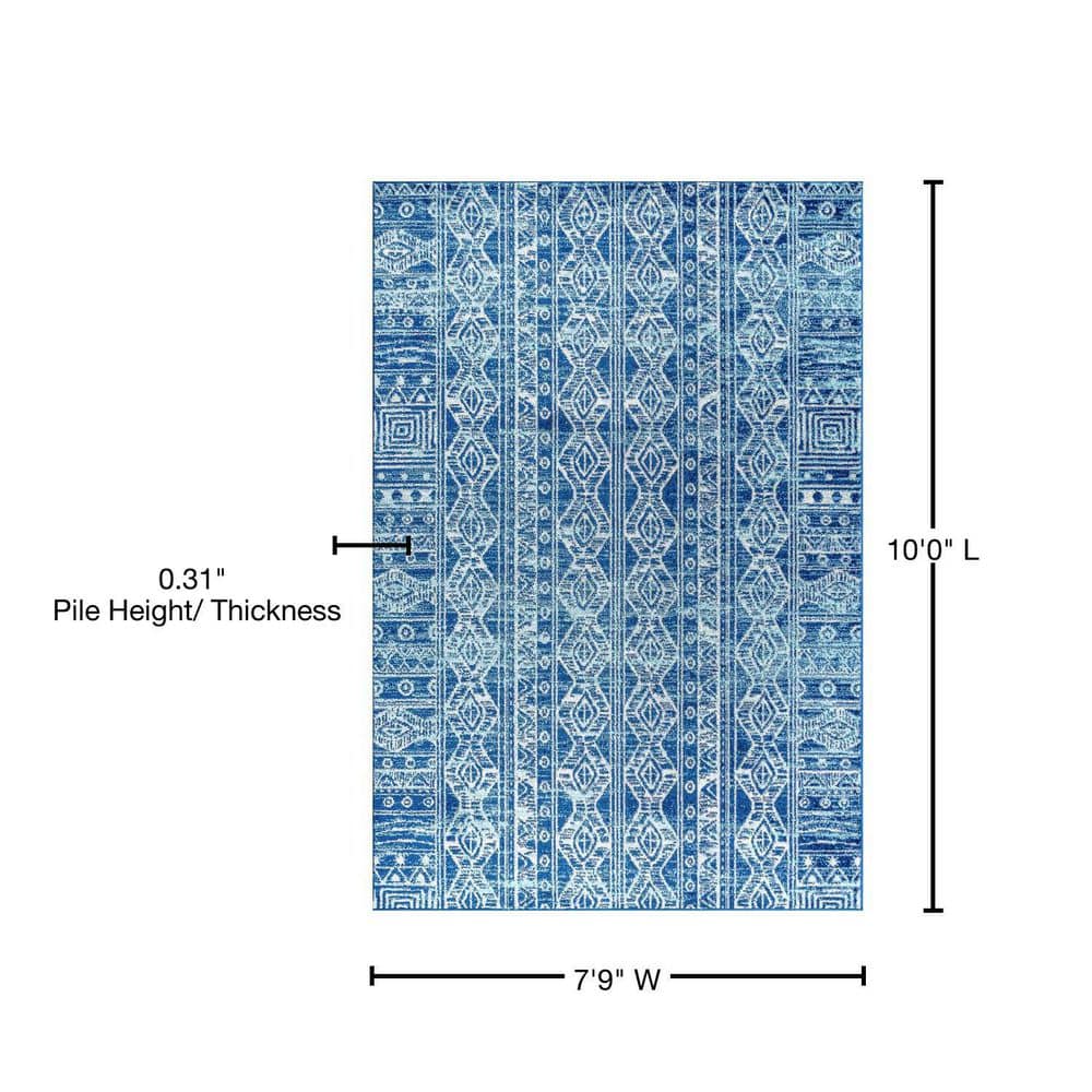 Blue and Gray Synthetic 8' x 10' Moroccan Pattern Area Rug