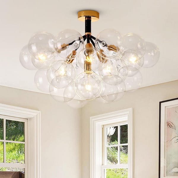 HUOKU Alma 6-Light 24.8 in.W Gold and Black Bubble Cluster Semi