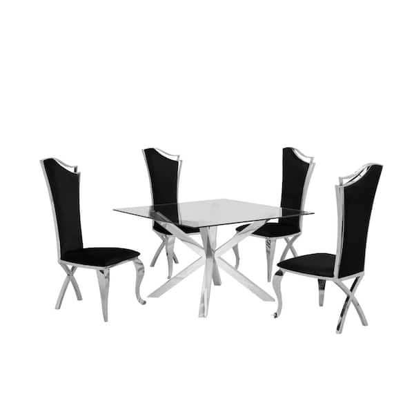 Best Quality Furniture Anitta 5Piece Square Glass Top With Stainless