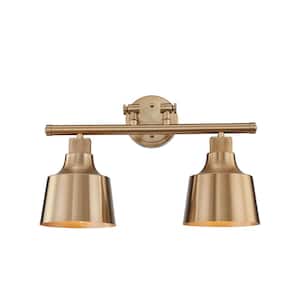 Montpellier 8 in. 2-Lights Satin Gold Vanity Light with Same Color Metal Shades Wall Sconces