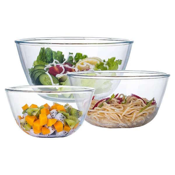 3-Piece Clear Glass High Borosilicate Mixing Bowl Set Oven Safe Thick Sturdy Nesting Kitchen Prep Serving Set