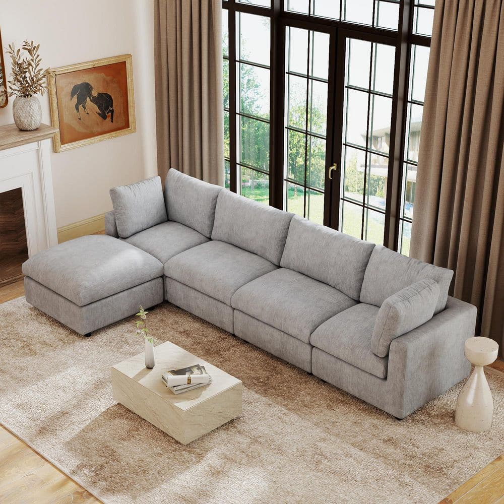 5-piece Gray Chenille Sectional Sofa 134 in. W Modular Free Combination Living Room Set with Removable Cover Couch price history on PriceWatchPro