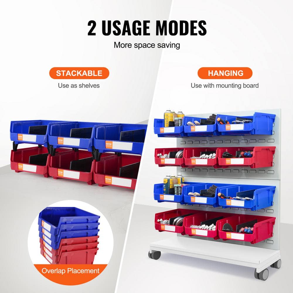Stackable Blue and Red Plastic Storage Bins Set