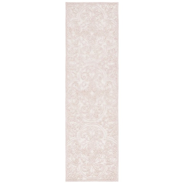 Martha Stewart 2 ft. x 10 ft. Ivory/Pink Floral Ornate Runner Rug