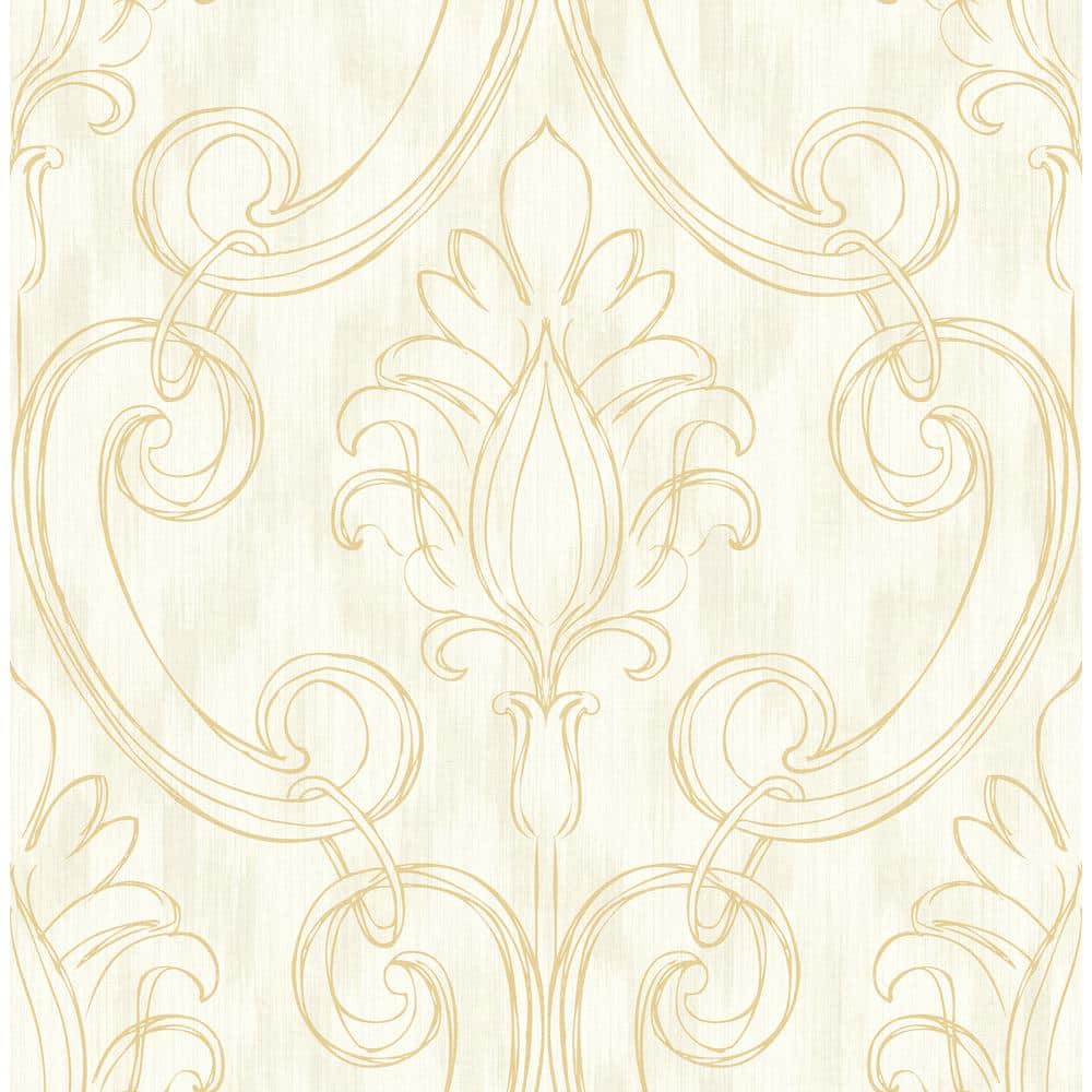 Ornamenta 2 Off White/Gold Intricate Damask Design Non-Pasted Vinyl on Paper Material Wallpaper Roll (Covers 57.75sq.ft)